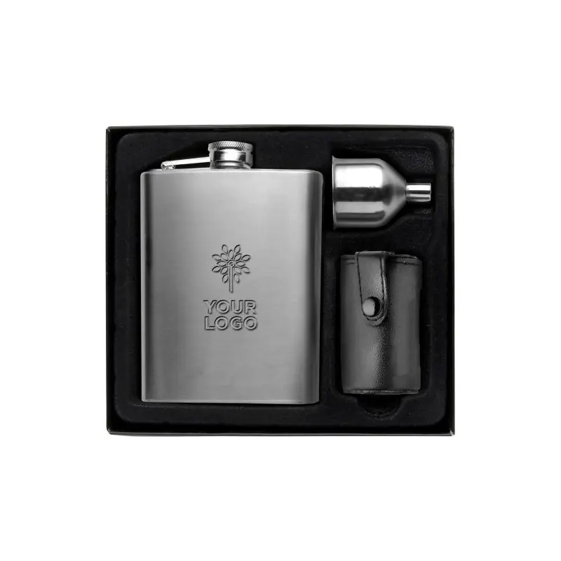 Set Flasque et Verres en Acier Inoxydable Brittany Personnalisé