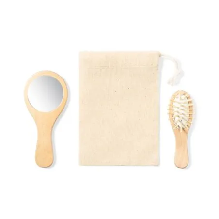 Set Dianex : Miroir et Brosse en Bois Naturel