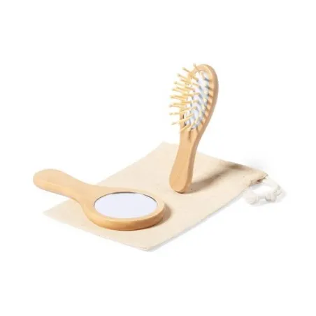 Set Dianex : Miroir et Brosse en Bois Naturel