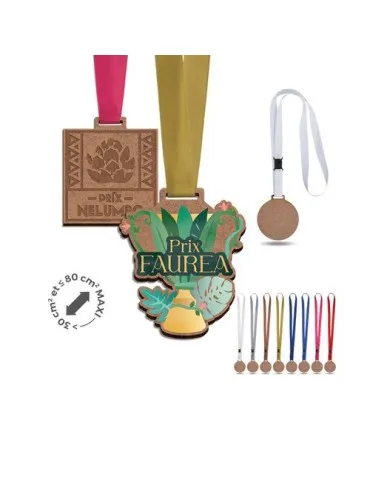 Médaille MDF ép 3 mm entre 30 et maxi 80 cm² avec cordon satin - objet publicitaire