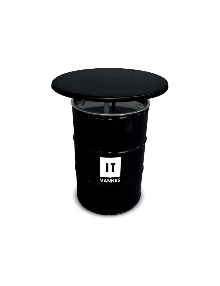 Baril noir avec un couvercle noir en bois