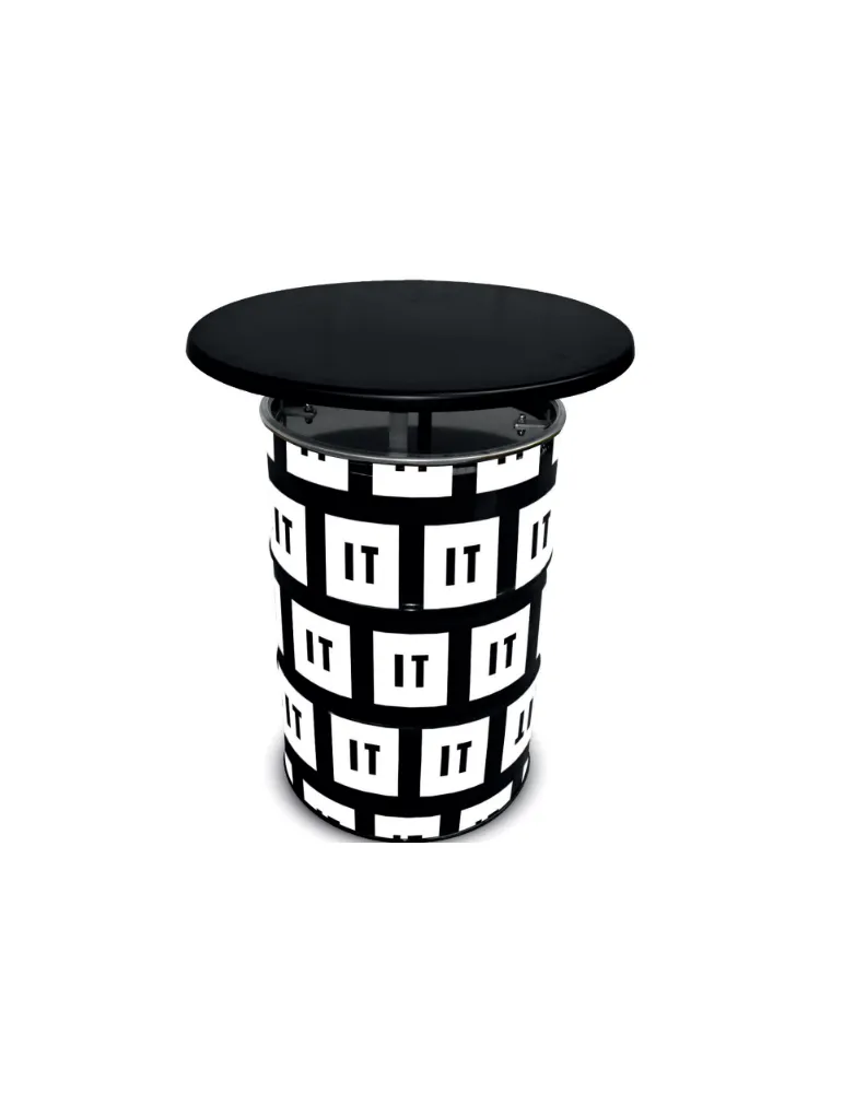 Baril en noir et blanc avec un couvercle noir