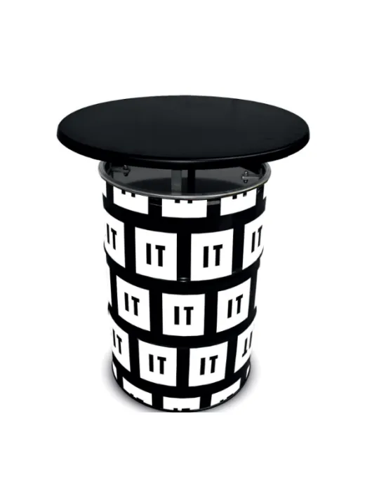 Baril en noir et blanc avec un couvercle noir