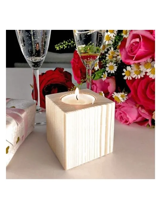 Bougeoir cube en bois