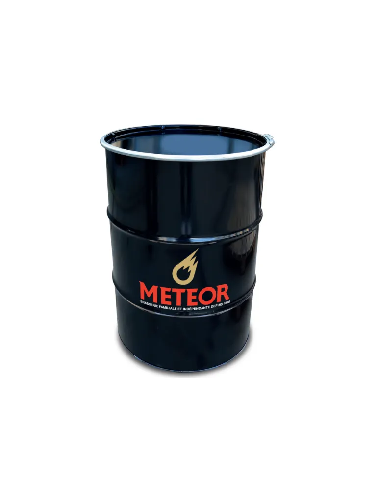 Un baril noir avec un logo sur le devant