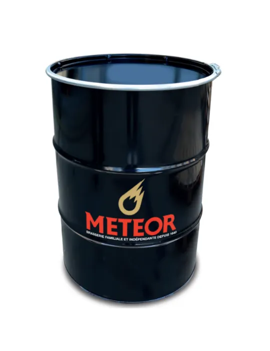 Un baril noir avec un logo sur le devant