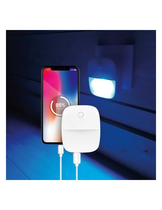 LAMPE VEILLEUSE AUTOMATIQUE ET CHARGEUR 2 USB