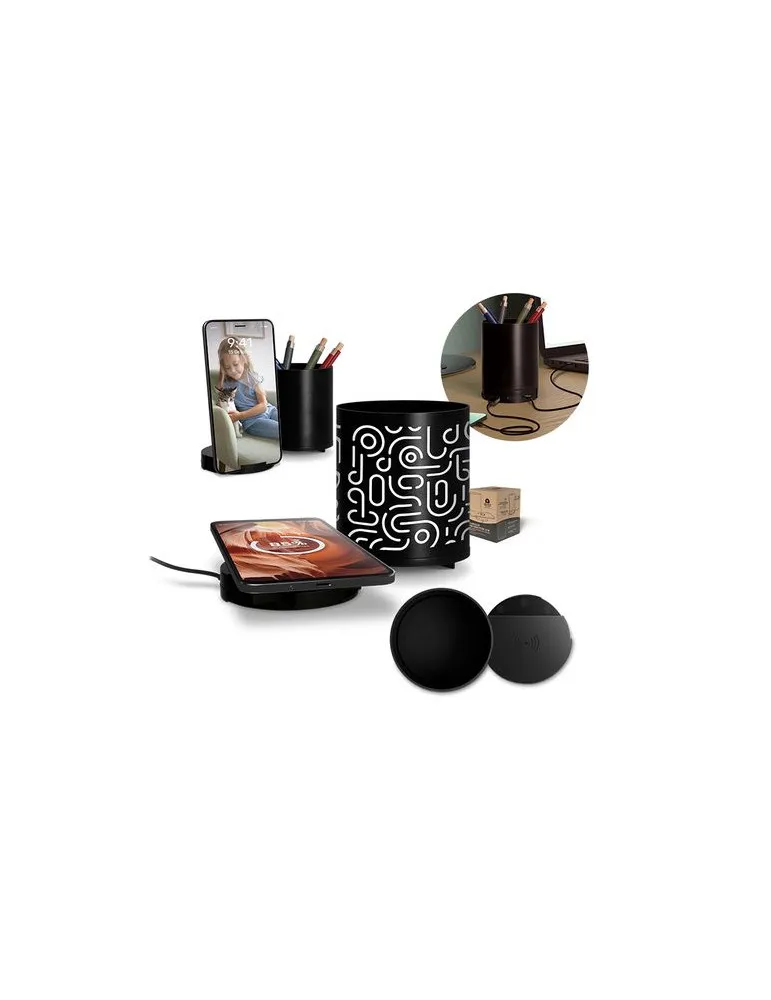 CHARGEUR PAR INDUCTION 10W AVEC FONCTION HUB ET POT A CRAYONS EN rAlu