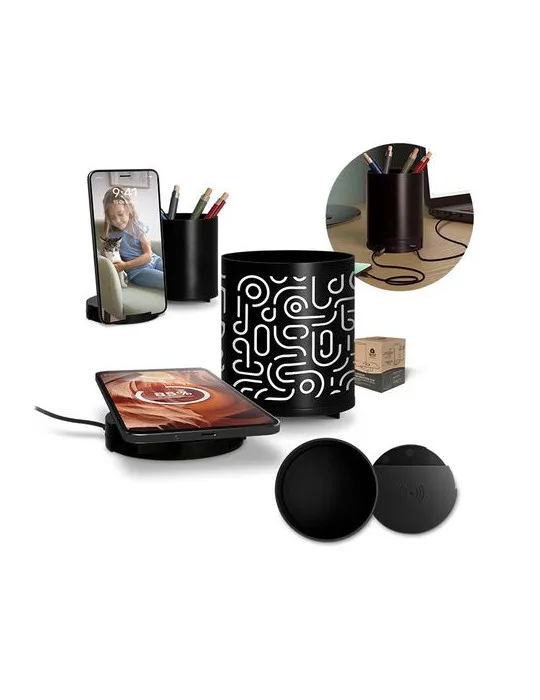 CHARGEUR PAR INDUCTION 10W AVEC FONCTION HUB ET POT A CRAYONS EN rAlu