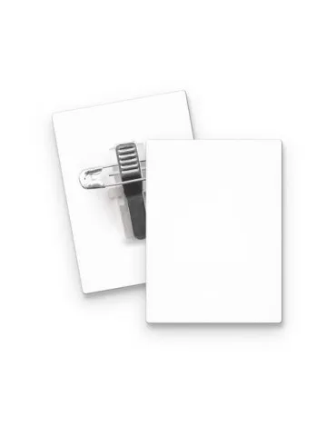 BADGE PLASTIQUE (PS) RECTANGLE 43x58 mm AVEC PINCE EPINGLE 2