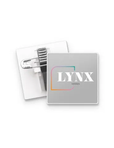 BADGE PLASTIQUE (PS) CARRE 36x36 mm AVEC PINCE EPINGLE