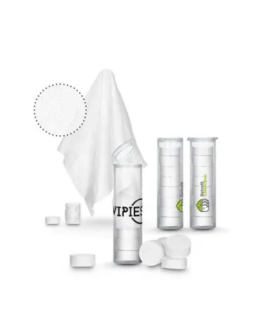 LINGETTES COMPRESSÉES REUTILISABLES EN TUBE DE 8 PASTILLES